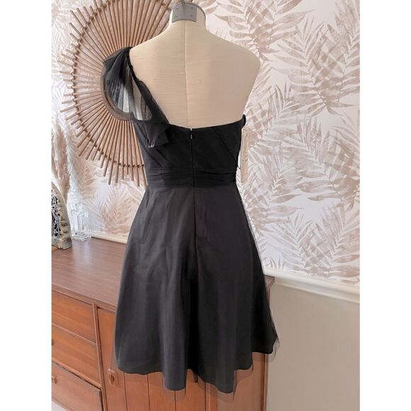 🆕 NWT Alfred Angelo One Shoulder Black Fit-n-Flare Dress Size 6 - Picture 7 of 9